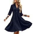 thumbnail image 5 of ClodeEU Women's Collar V Neck 3/4 Sleeve Tiered Mini Shirt Dress,Solid Loose Casual Dress Navy,Women's Plus L, 5 of 6