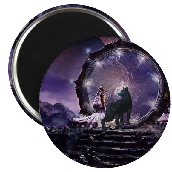 CafePress - A Fairy And A Dark Wolf Magnets - 2.25" Round Magnet, Refrigerator Magnet, Button Magnet Style
