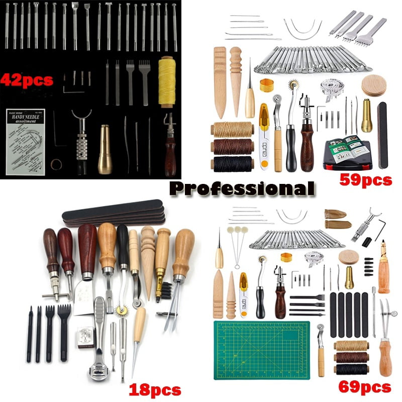 24 DIY Leather Craft Tools Kit Set Hand Sewing Stitching Punch Carving Work USA 