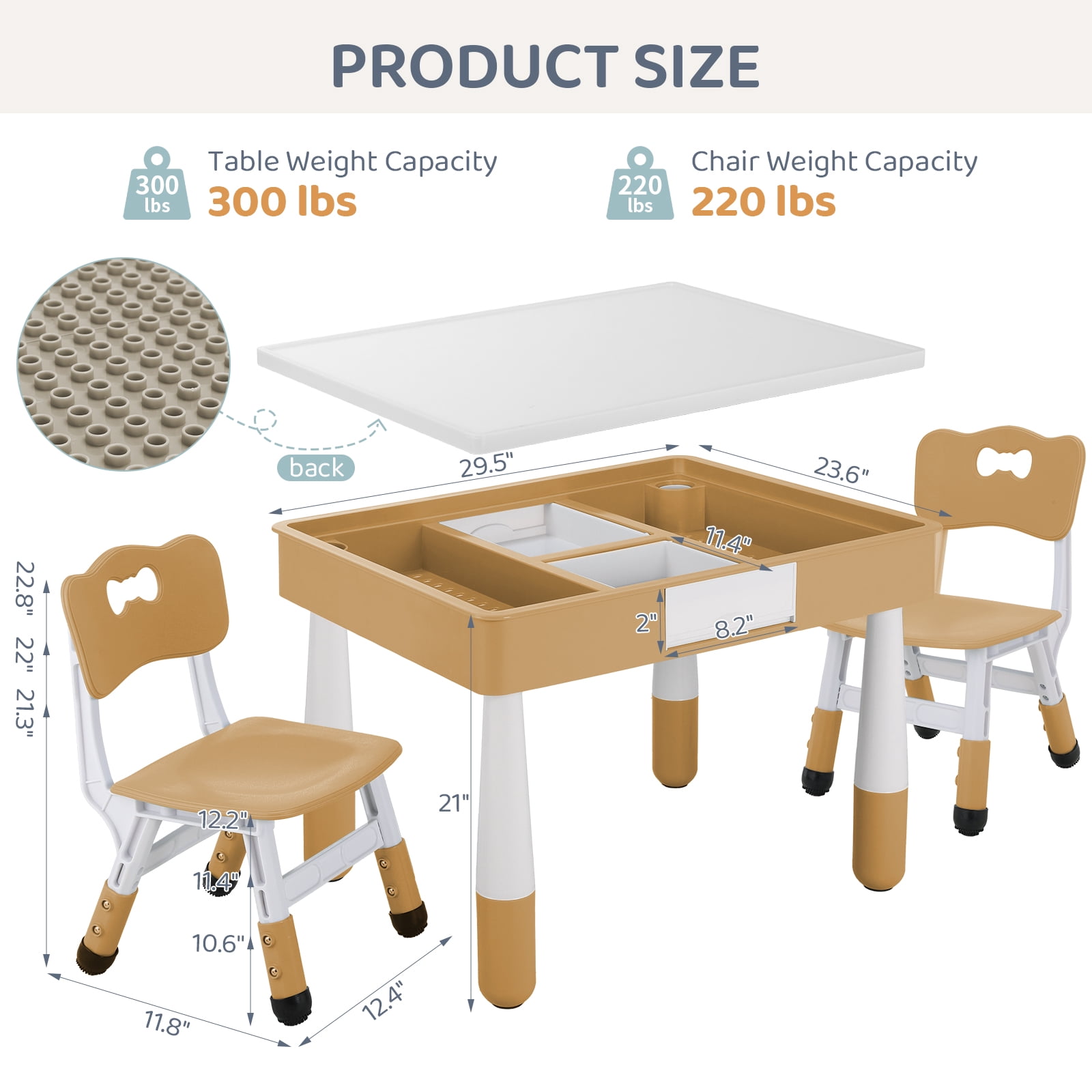 Arlopu 4 in 1 Kids Table and 2 Chairs Set with 2 Drawers, Toddler Table and Chair Set for Ages 3-10, Graffiti & Building Blocks Double-Sided Tabletop, Height Adjustable