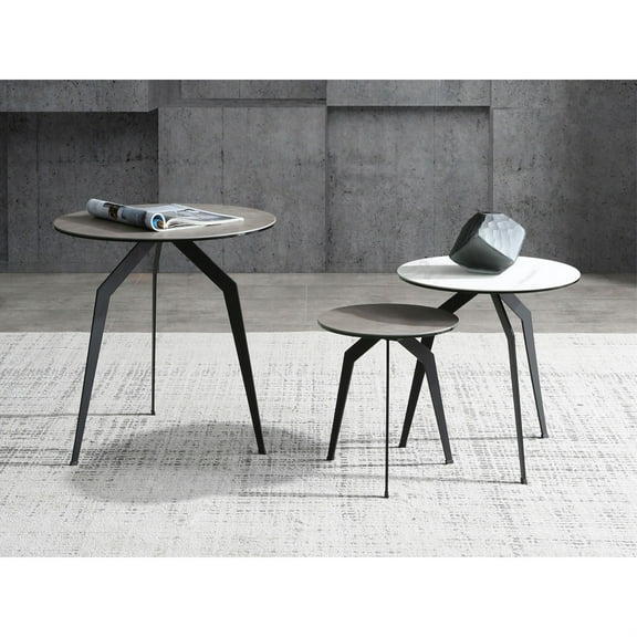 Whiteline Modern Living Santiago Side Table, 6mm glass layer and 3mm Ceramic top (20", 16" & 12"), two with black top and one with white top, matte Black powder coated iron base-Color:Black,Material:G
