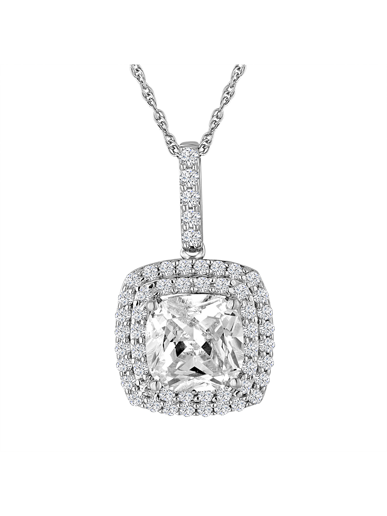 Double Halo Cushion Pendant Necklace 