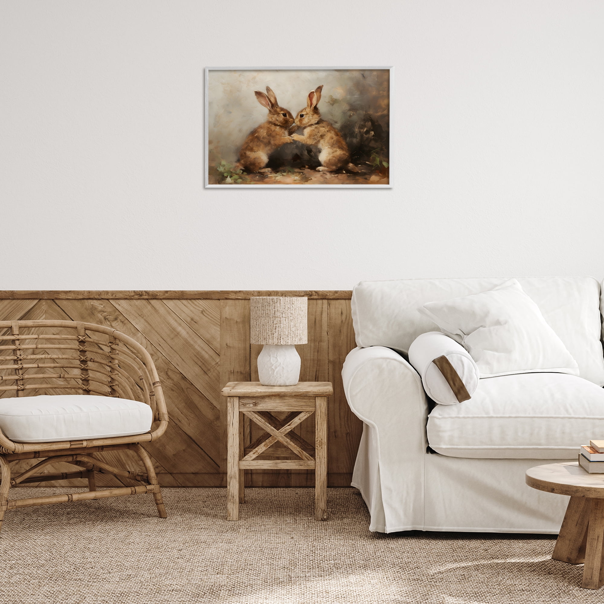 Stupell Industries Bunny Boxing Duo Animals & Insects Painting White Framed Art Print Wall Art, 24 x 16