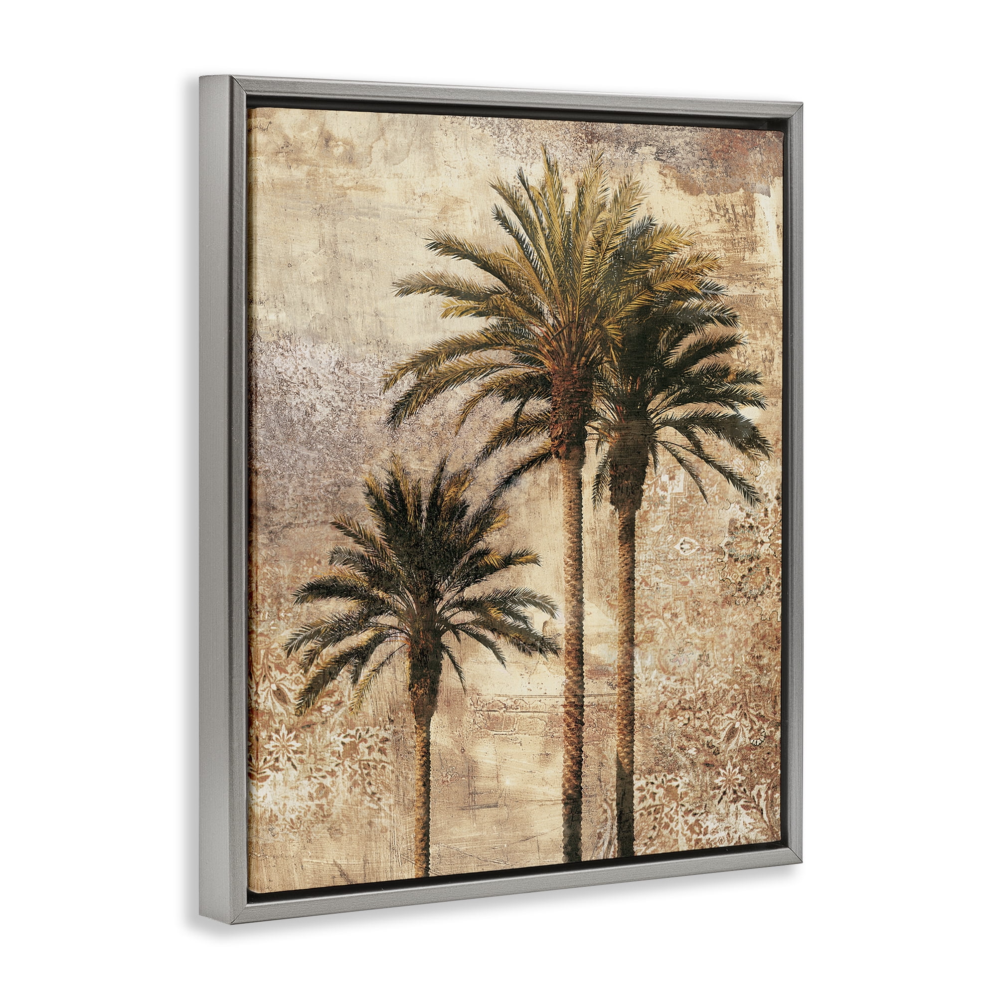 Stupell Industries Rustic Vintage Palms Plants & Flowers Painting Gray Floater Framed Canvas Art Print Wall Art, 25 x 31