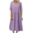 thumbnail image 1 of B91xZ Robes Grande Taille Printemps Été Mode Manches Bouffantes Robe à Volants Été Hiver Tenue de Plage, Violet m, 1 of 5