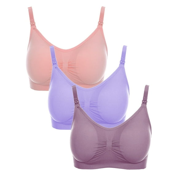 Fengqque Mother's Plus Size Nursing Soft Comfort Fit Bra 3PCS Pregnant Plain Color Nursing Bras Vest Tops