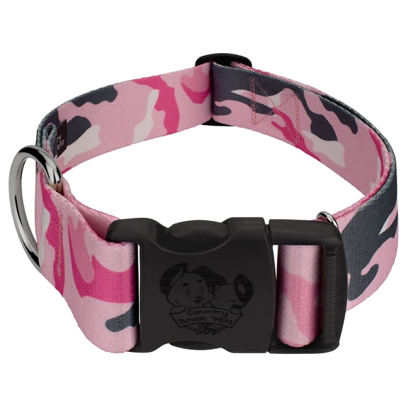 Country Brook Petz® 1 1/2 inch Deluxe Pink and Grey Camo Dog Collar, Large