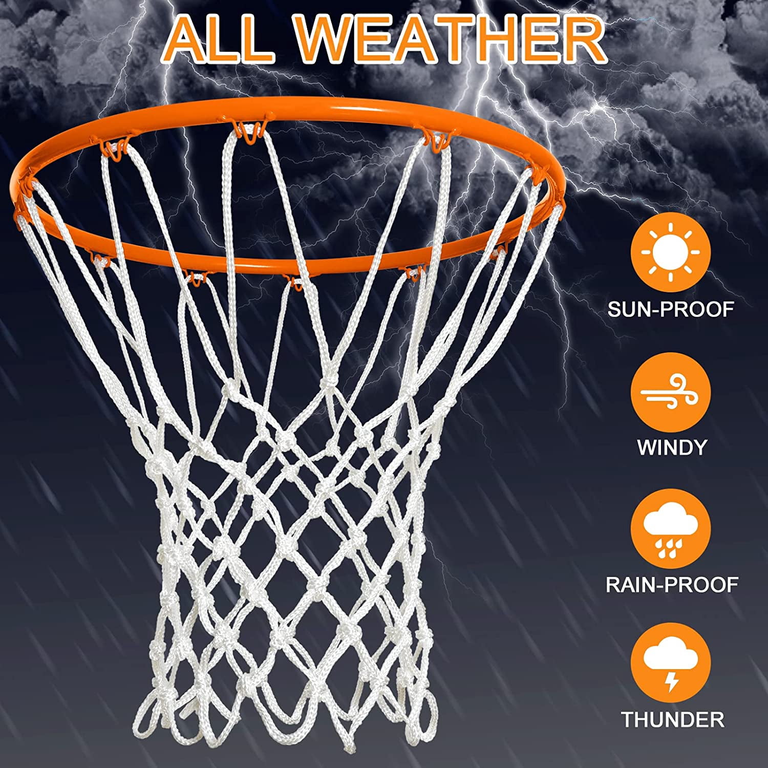 Heavy Duty All Weather Basketball Net Replacement for Standard 12 Loop Rims Indoor or Outdoor