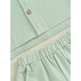 thumbnail image 6 of Kids Boys Summer Linen Outfits Solid Color Buttons Short Sleeve Tops and Elastic Waist Shorts 2Pcs Clothes Set, 6 of 8