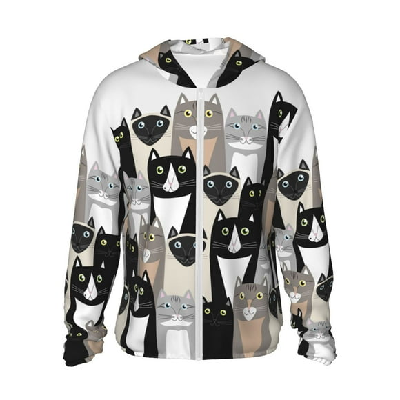 Vsdgher Couleurs Imprimé Chats Sweat à Capuche Adulte pour Hommes Femmes, Manches Longues Protection Solaire Chemises de Pêche pour Course Natation-Grand