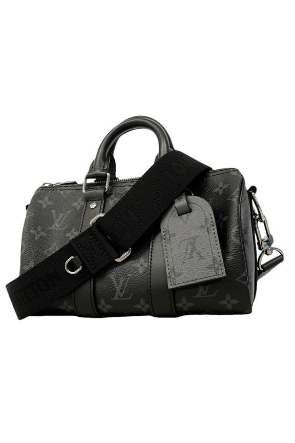 Pre-Owned Louis Vuitton Monogram Eclipse Keepall Bandoulire 25 Handbag M46271 Black Gray...