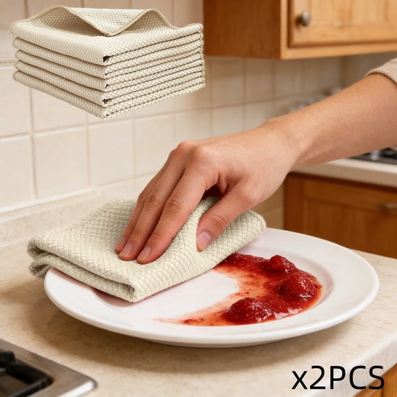 Beige 2 Pack Beige Thick Microfiber Cleaning Cloths Kitchen Dish Towel Highly Absorbent Reusable Scrubbing Pad