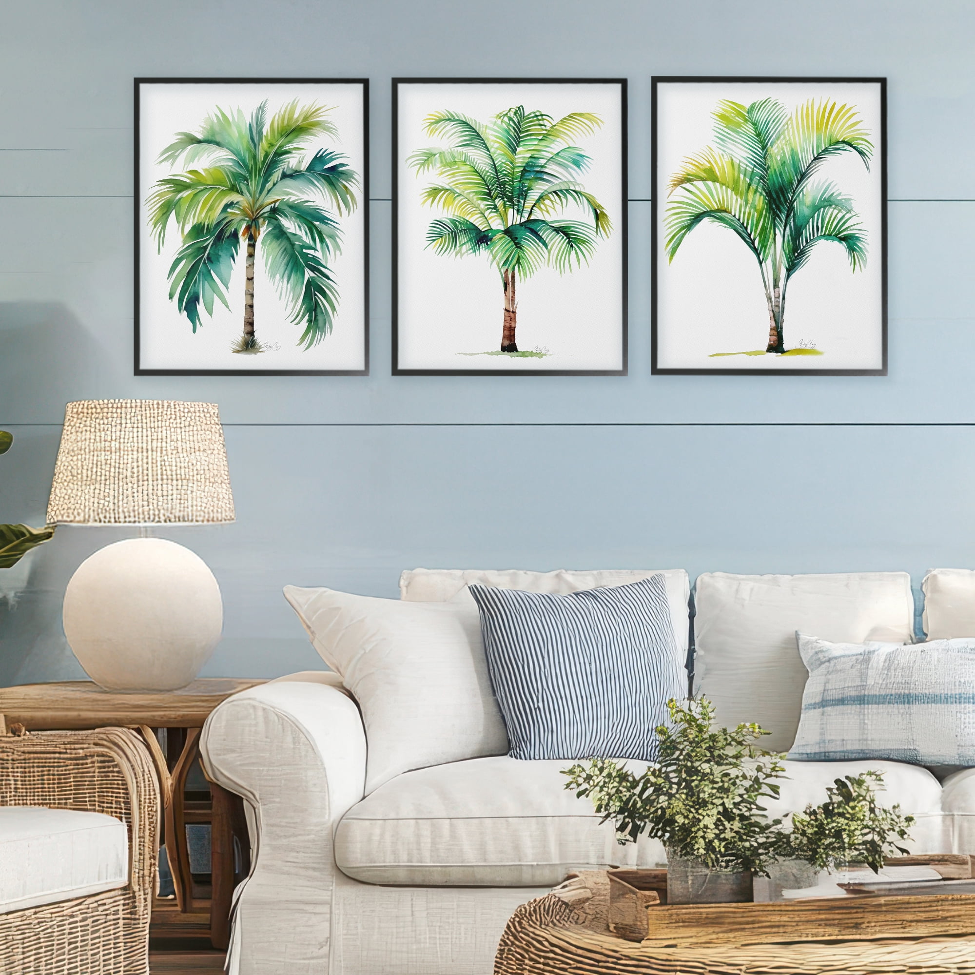 Stupell Industries Exotic Lagoon Palms 3 Piece Black Framed Giclee Art Set, design by Shelly Craig