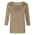thumbnail image 4 of nerohusy Women Waffle 3/4 Sleeve Shirts Casual Solid Color Crew Neck Pullover Top Basic Dressy Loose Daily T-Shirts 2025 Spring Tunic Blouse Tops Khaki,XXXL, 4 of 5
