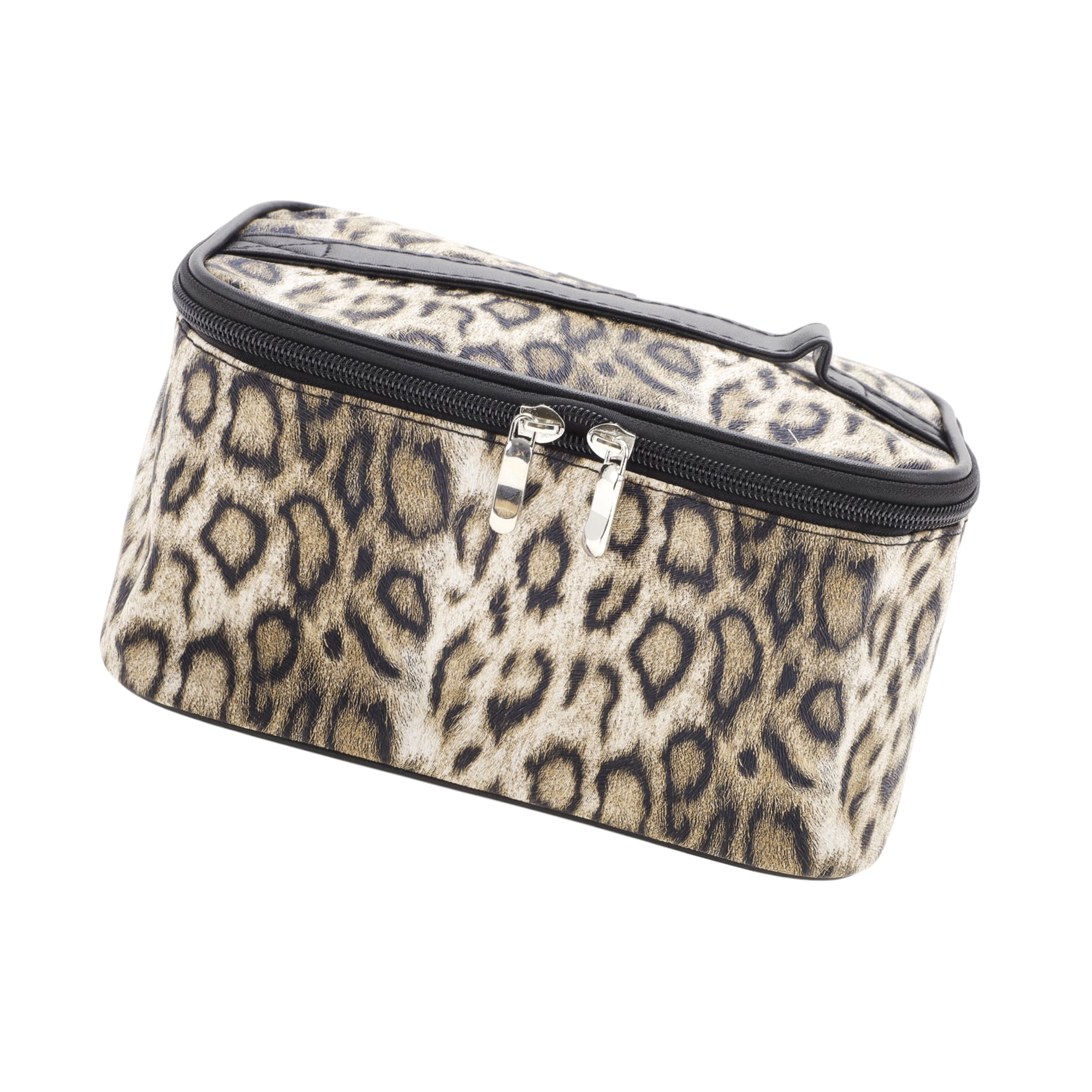 Unique Bargains 1 Pc Rectangle Leopard Print Makeup Bag Stylish Design Beige Coffee Color
