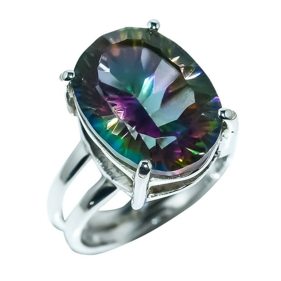 Rainbow Mystic Topaz Natural Gemstone 925 Sterling Silver Ring For Her MR-46