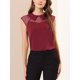 thumbnail image 5 of Blusa de pullover de manga corta con cuello Peter Pan para mujer, M, rojo oscuro, 5 of 7