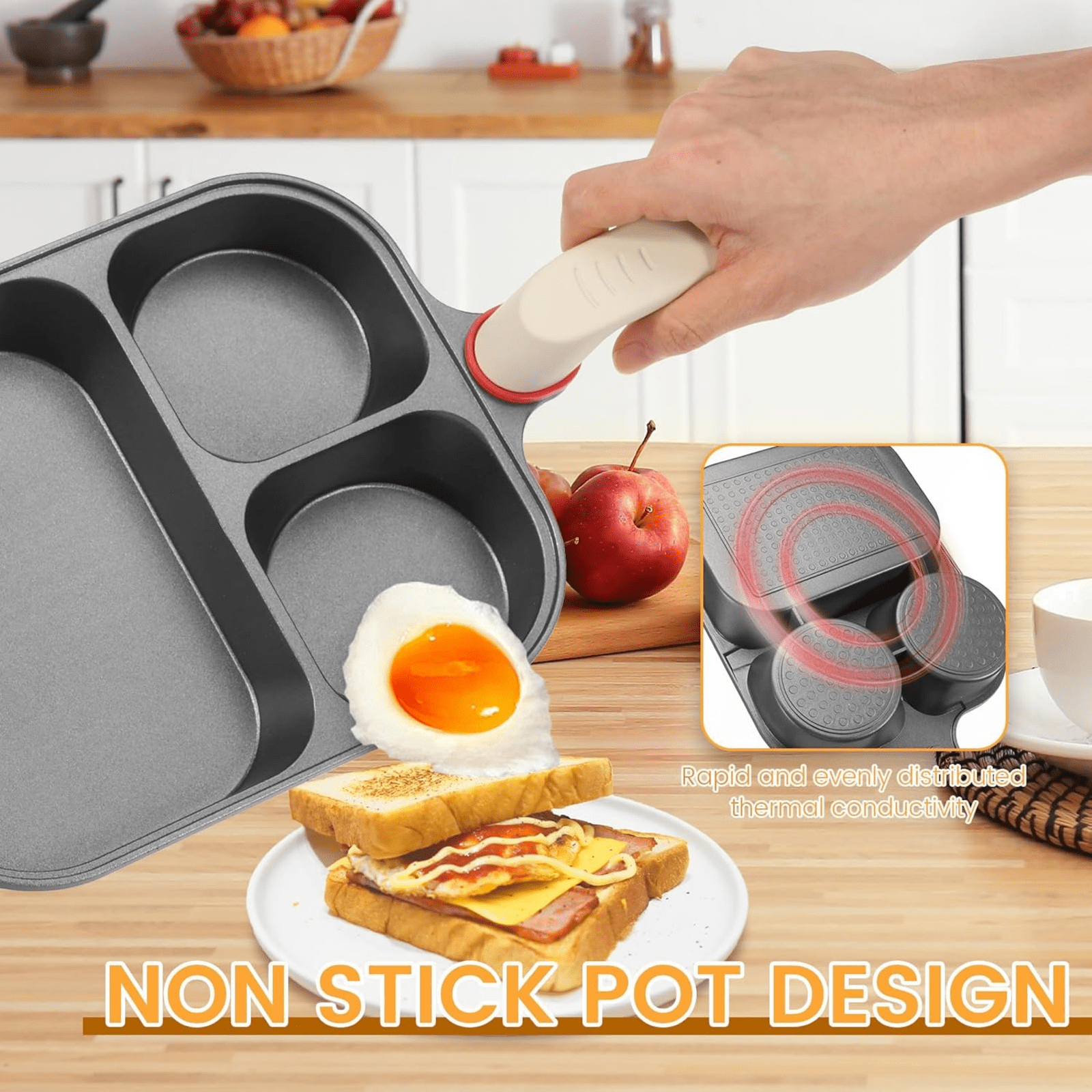Bakeware,Frying Pan Three Piece Separate Style Frying Pan Non Stick Frying Pan For Eggs With Heat Handle Multi Functional Breakfast Cooking Utensil Suitable For All Stoves