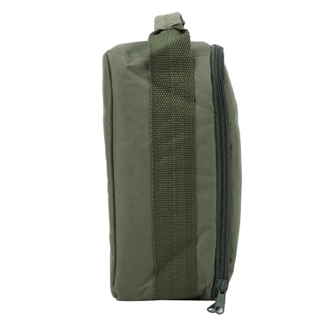 Green Army 4-Layer Polyester Fishing Tackle Organizer Bag with Adjustable Hook and Loop Partitions Double Zipper Closure Thick Handle - 9.1x5.9x4.3 in