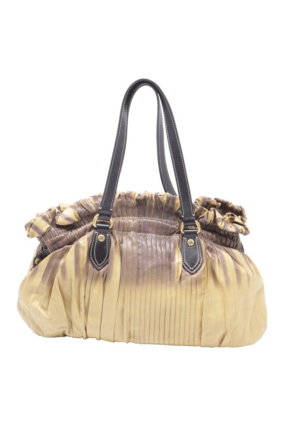 Pre-Owned Etro Pleated Ombre Shoulder Bag in Beige and Brown Leather