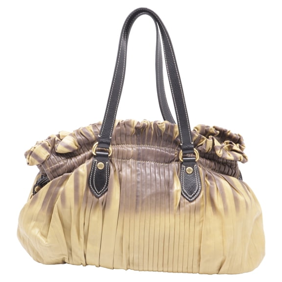 Pre-Owned Etro Pleated Ombre Shoulder Bag in Beige and Brown Leather