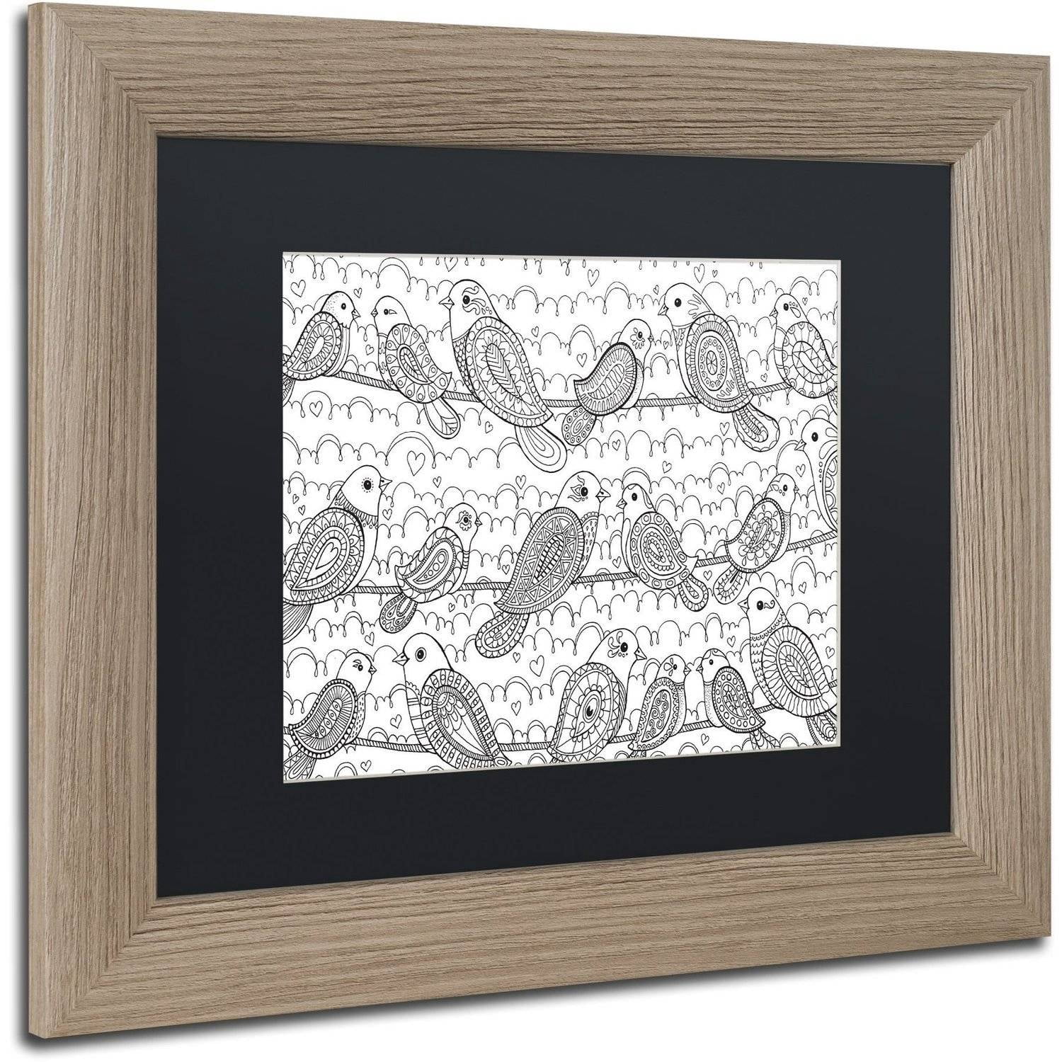 Trademark Fine Art "Little Paisley Birdies" Canvas Art by Hello Angel, Black Matte, Birch Frame