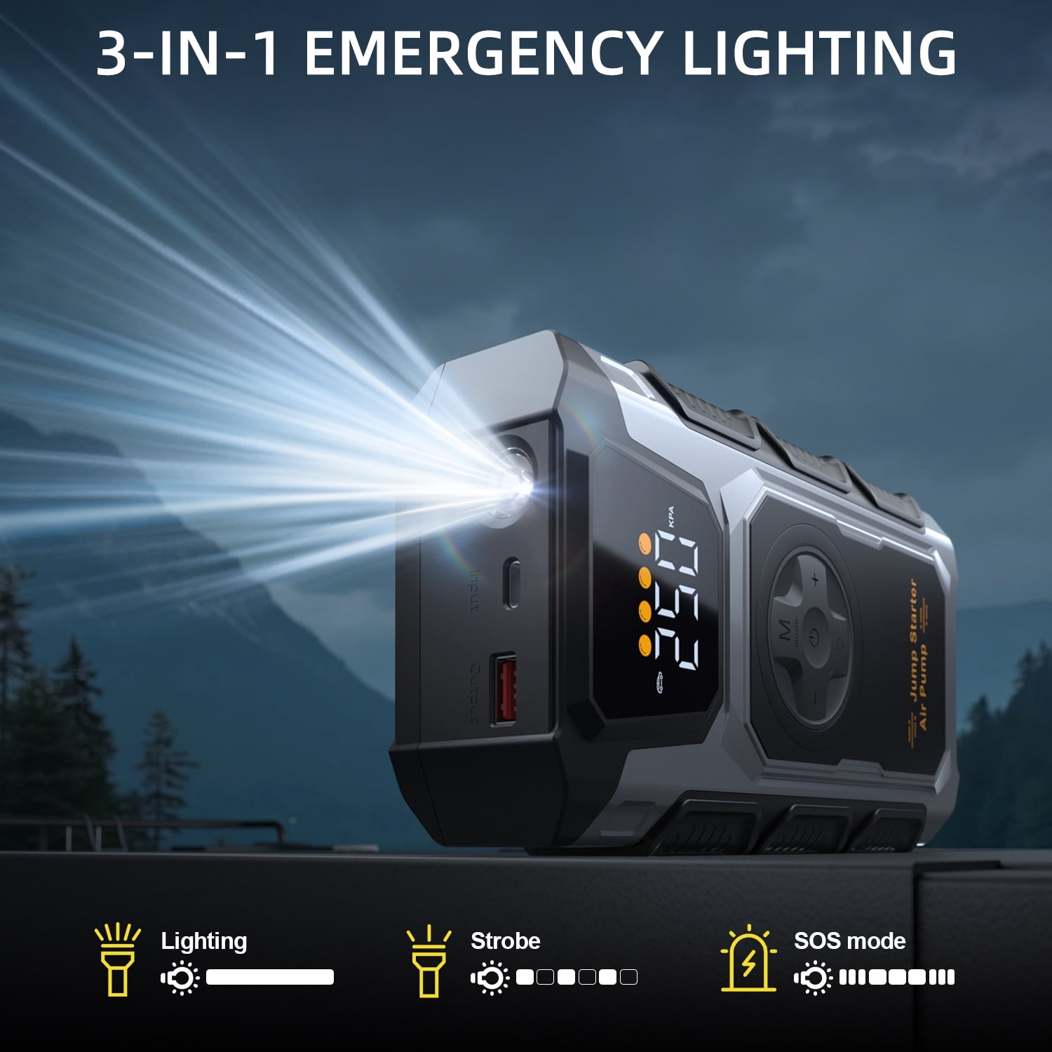 Pabulum 5000A Car Jump Starter with Air Compressor & Tire Inflator, 12V Portable Battery Booster Jump Pack for 9.0L Gas/7.5L Diesel, Jump Box Fast Charging, Power Bank, Emergency Light