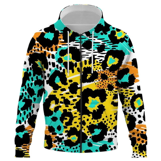 Sudadera con capucha y cremallera con estampado 3D de leopardo abstracto para hombre y mujer, estilo hip hop, para ocio