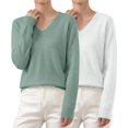 thumbnail image 3 of Comdrip 2Pc Women's Fall Winter V Neck Long Sleeve Basic Trendy Sweaters Fashion Casual Lightweight Knit Pullover Top Blackish Green 2Xl, 3 of 5