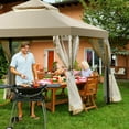 thumbnail image 3 of Costway Outdoor 2-Tier 10'x10' Gazebo Canopy Shelter Awning Tent Patio Garden Screw-free structure Brown, 3 of 11