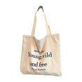 thumbnail image 2 of Bolso de Lona para Mujer Yuyangstore Bolso de Hombro Sencillo Beige Letras Blancas, 2 of 8