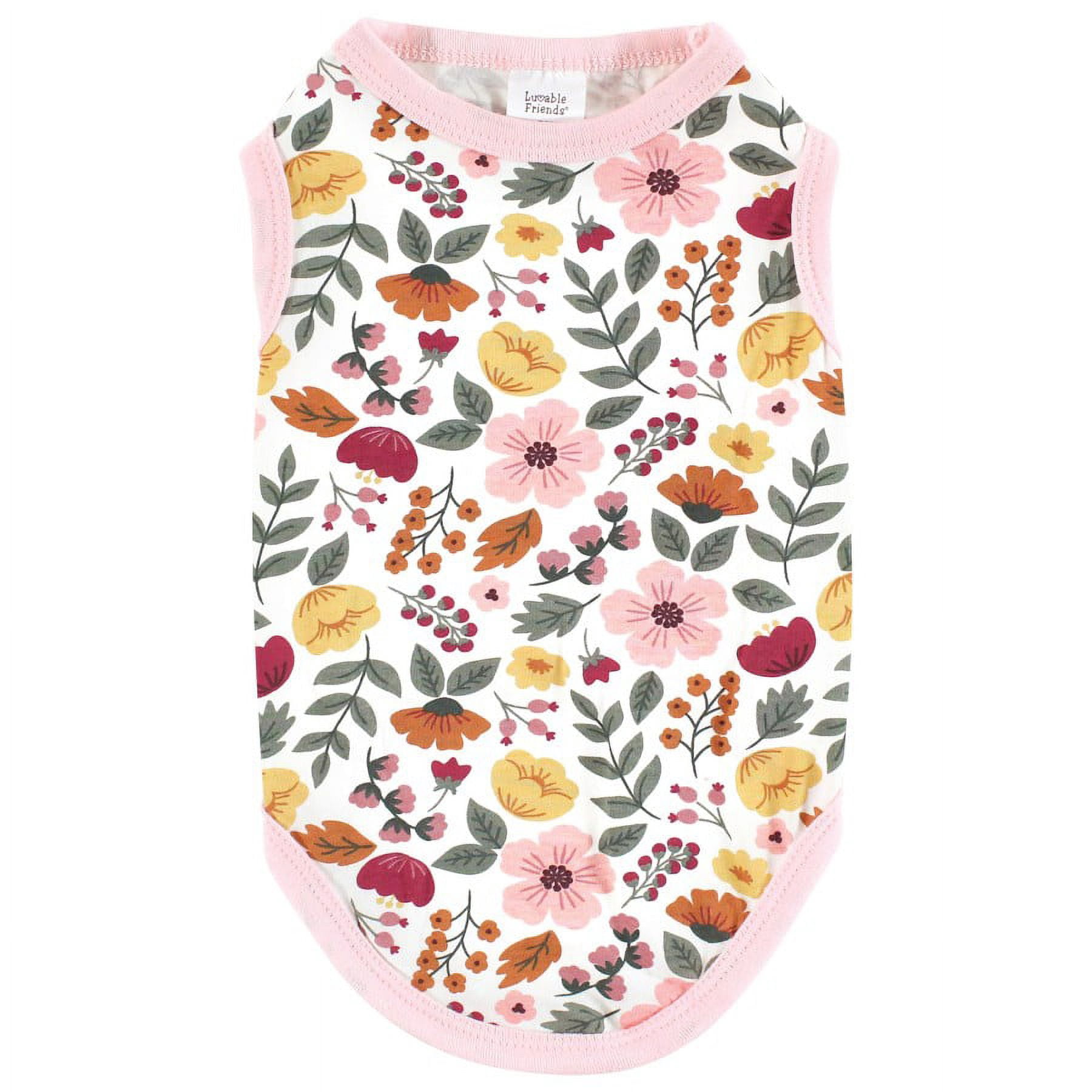 Luvable Friends Dog Pet Dog and Cats Cotton T-Shirts 2pk, Burgundy Floral Botanical, Large