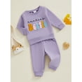 thumbnail image 5 of Elippeo Baby Girls 2-piece Outfit, Long Sleeve Crew Neck Embroidery Letters Sweatshirt with Elastic Waist Sweatpants Fall Clothes 3 6 12 18 24 Months 3 Years, 5 of 10