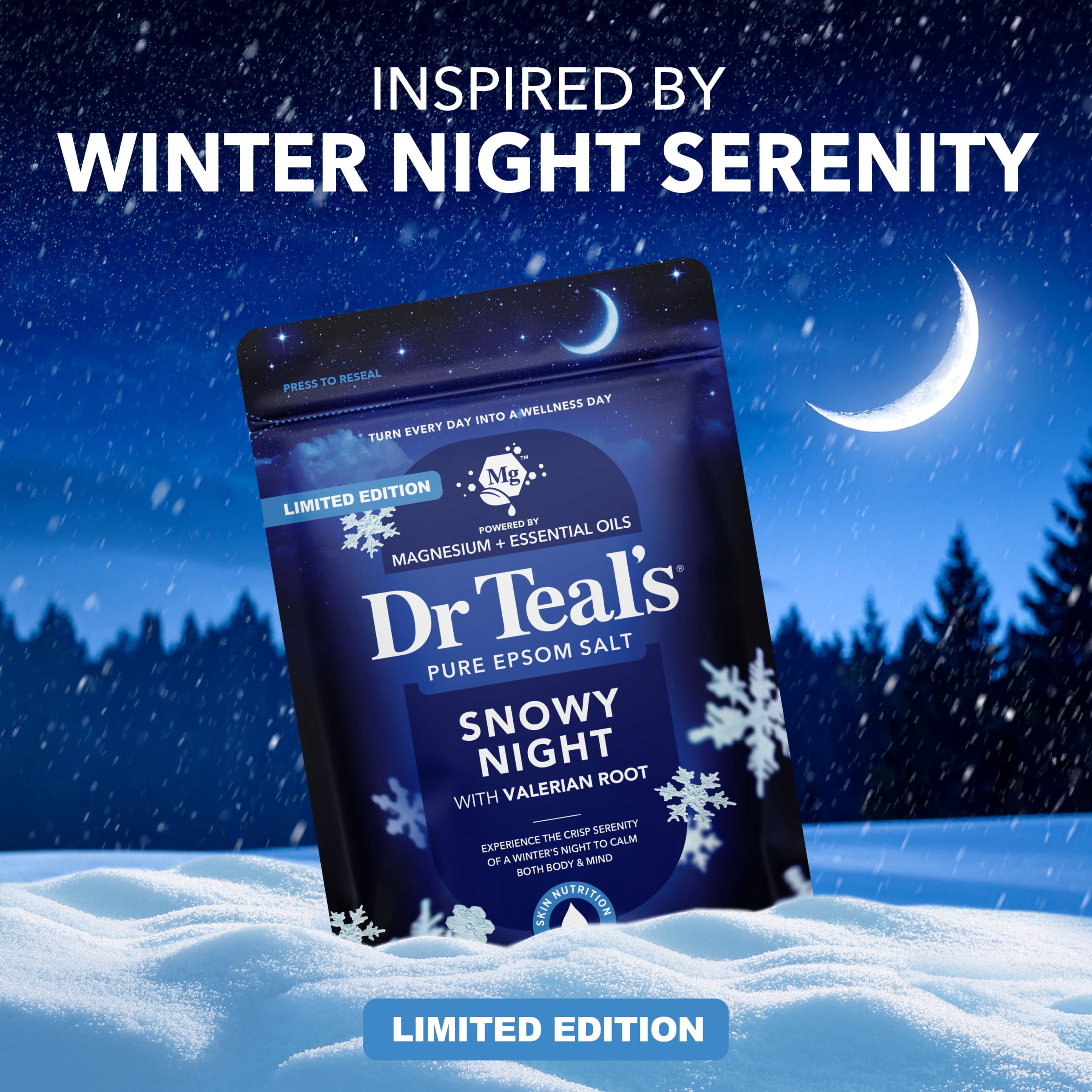 (4 pack) Dr Teal's Epsom Salt Magnesium Soak, Snowy Night, 3 lbs