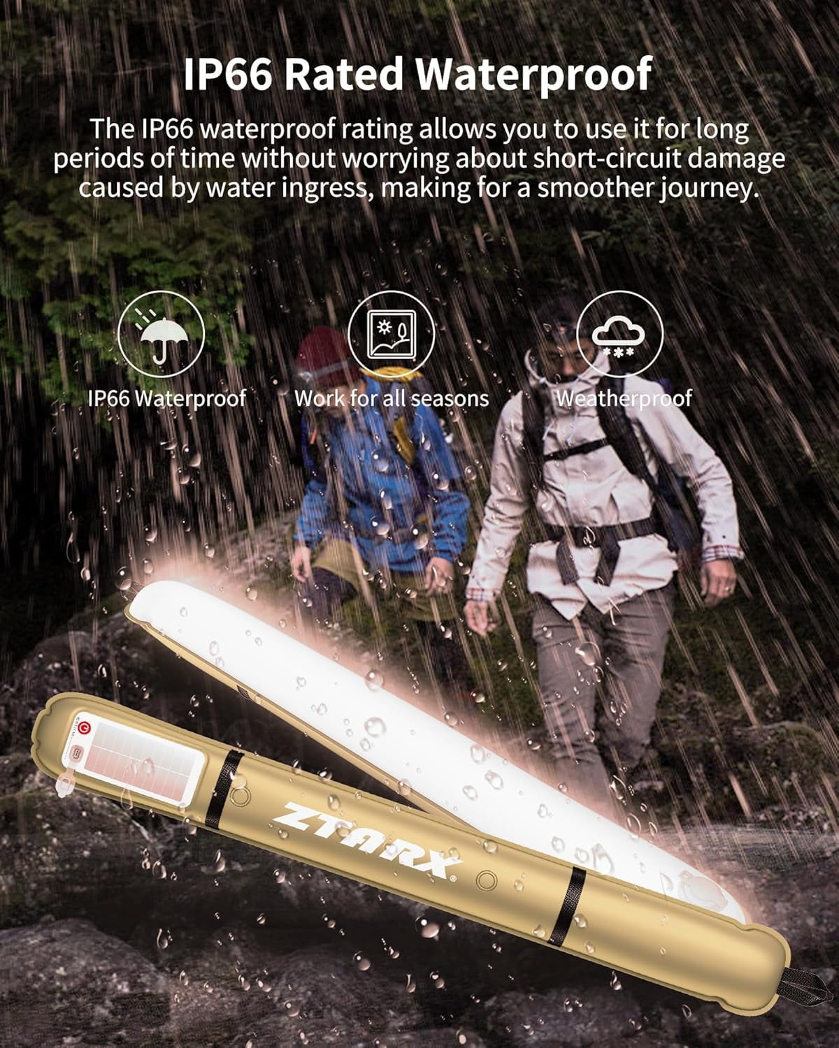 Rechargeable Camping Light Bar IP66 Waterproof LED Tube Foldable Inflatable Outdoor Tent Light for Hiking Traveling Party Khaki 2 PCS