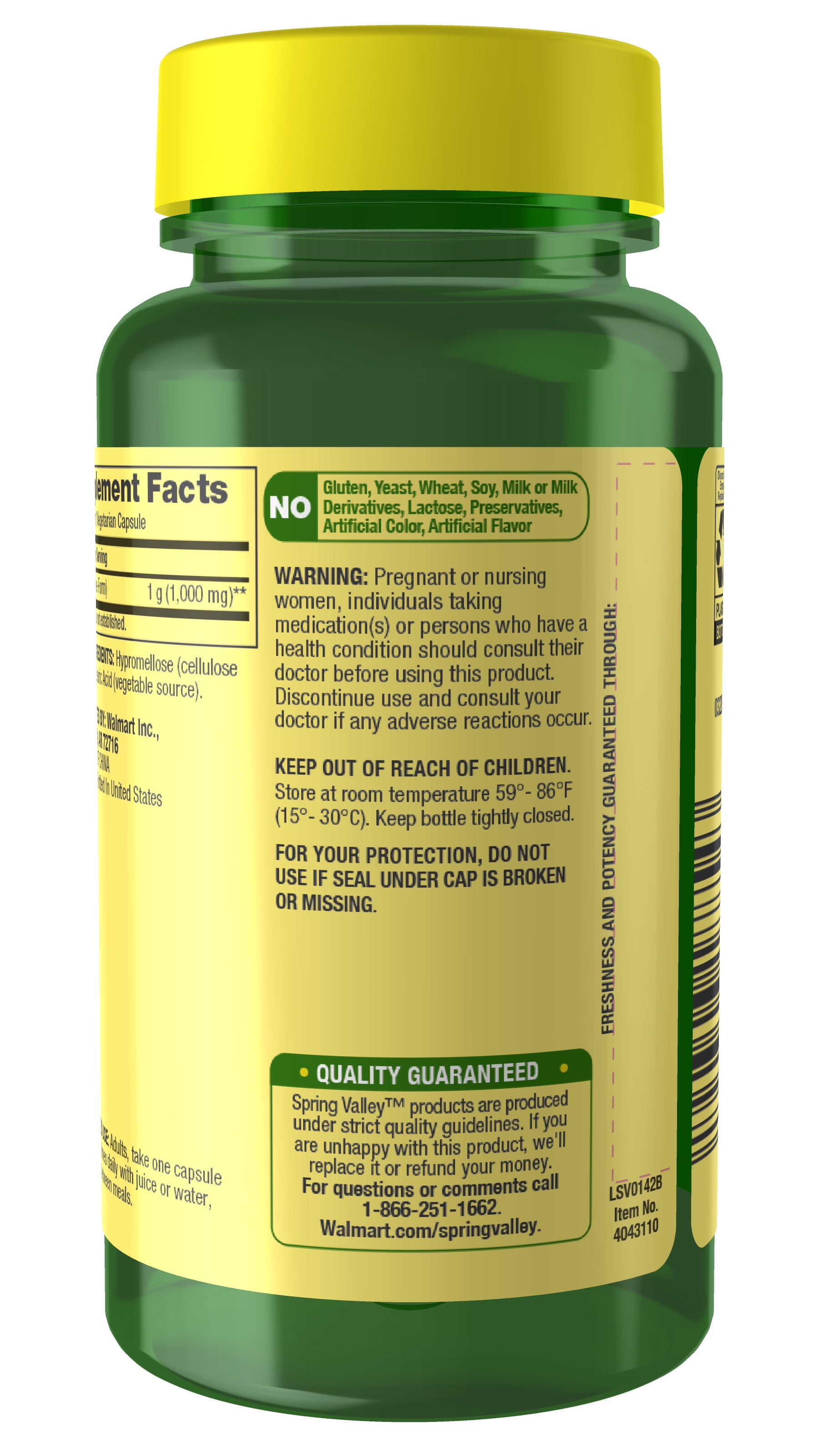 Spring Valley™ Taurine 1,000 mg, Double Strength, 60 Vegetarian Capsules