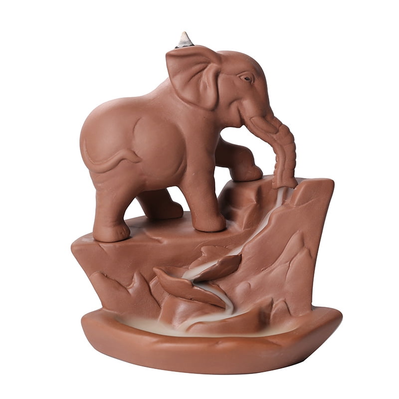 Creative Lucky Elephant Smoke Waterfall Backflow Incense Burner Purple Clay Censer Incense Holder Home Decor Ornaments