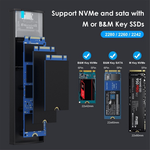 M.2 Hard Drive Enclosure NGFF Dual Protocol TypeC Mobile Hard Drive Enclosure SATA SSD Solid State to USB Silver