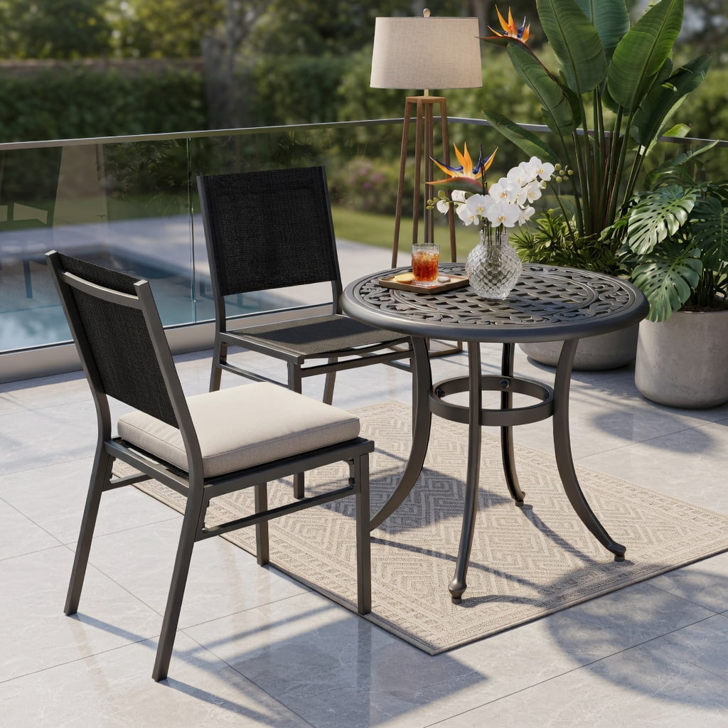 Hommoo Outdoor Dining Chair Breathable Mesh Back & Seat, Lightweight Aluminum Frame, Patio Chair for Backyard, Porch, Poolside or Indoor Use, Black