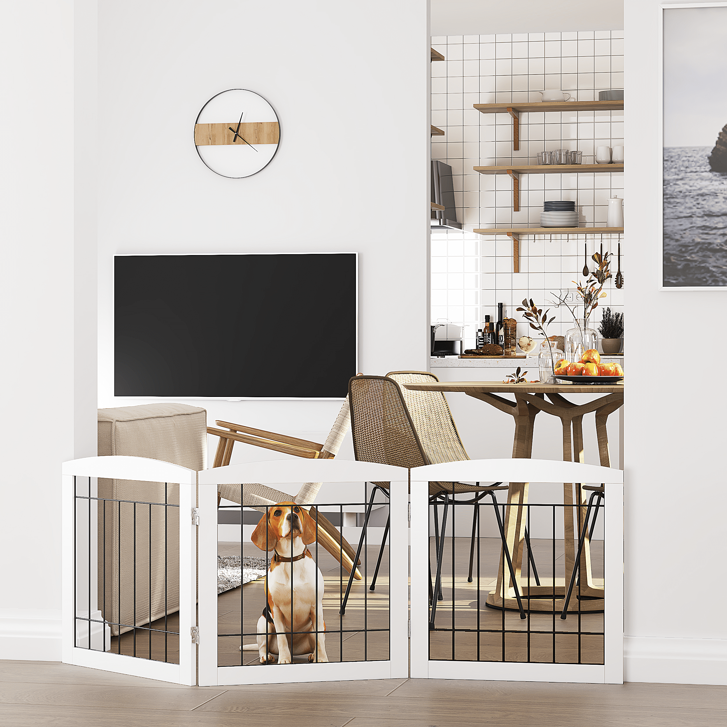 STAROUS White Foldable Pet Gate,Secure Indoor Barrier, Ideal for Doorways, Stairs, and Wide Openings - 60" Wide, 24" Height, 3 Panels