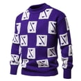 thumbnail image 2 of Men's Long Sleeve Sweaters Mock Neck Color Block Sweater Casual Pullover Tops Trendy Jacquard Sweatshirt Purple M, 2 of 4