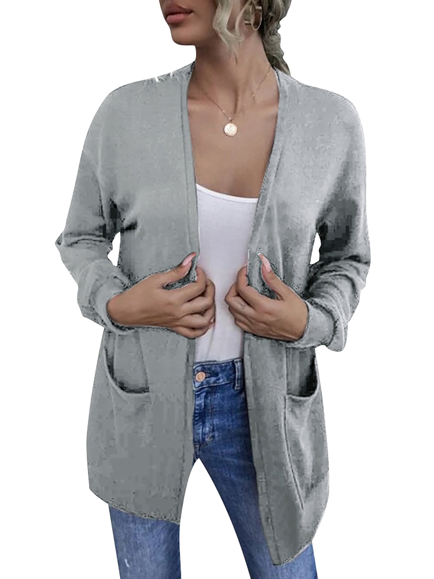 Multi-pocket Hip Length Cardigan Jacket 