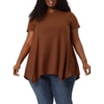 thumbnail image 6 of DARING DIVA Women's Plus Crew Neck Flowy Swing Loose Tunic Tops 2X Brown, 6 of 7