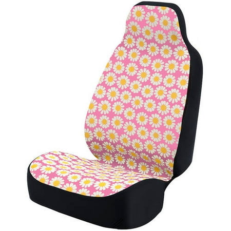 Coverking Velour Dash Cover - Coverking Universal Seat Cover Fashion Print, Ultra Suede, Daisy Crazy White Flowers and Pink Background with Black Interlock Backing