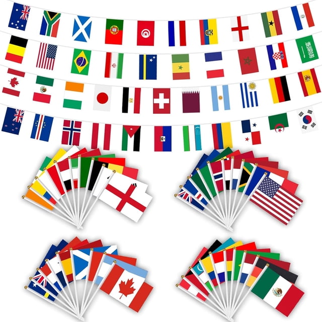 YanonmyfdWorld Cup Handheld Flags, 48 Countries International Stick Flags with Plastic White Pole for World Cup Decorations 2026- Double Sided Polyester Fabric Small Flag on Stick for Olympic Party
