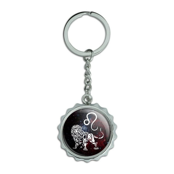 Leo Lion Zodiac Sign Horoscope in Space Keychain Chrome Plated Metal Pop Cap Bottle Opener