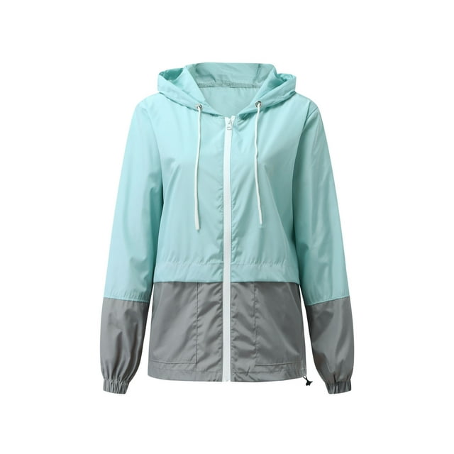 Kmbangi Imperméable Compressible pour Femmes + Coupe-Vent à Capuche à Blocs de Couleur pour l'Extérieur