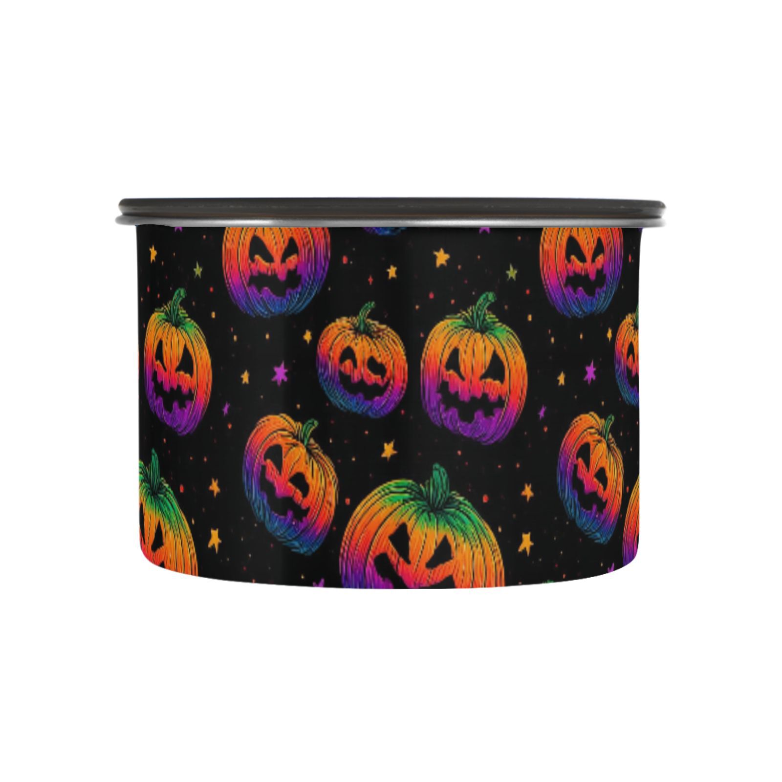 Stars Colorful Pumpkins Pattern Airtight Coffee Bean Canister 30oz Food Storage Containers with Lids For Gournd, Tea, Sugar, Flour, Rice, Cereal, Candy Cookie Jar