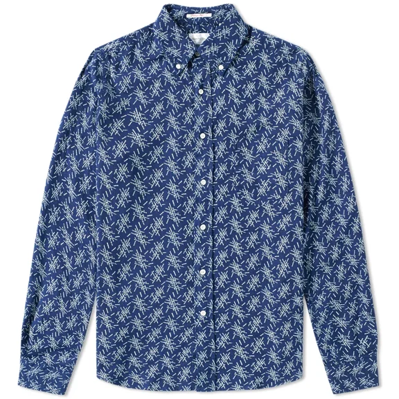 Gant Rugger Men's Indigo Ocford Mikado Print Button Down Shirt (348300), Medium, Dark Indigo