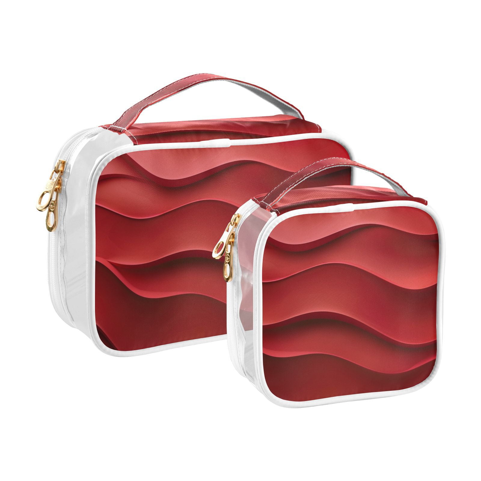 Clear Makeup Bags with Handle Large Opening 2 Pack Set Toiletry Bag Quart Size Bag, for Women Man Traveling Travel Essentials, Toiletries and Other. Red Wave